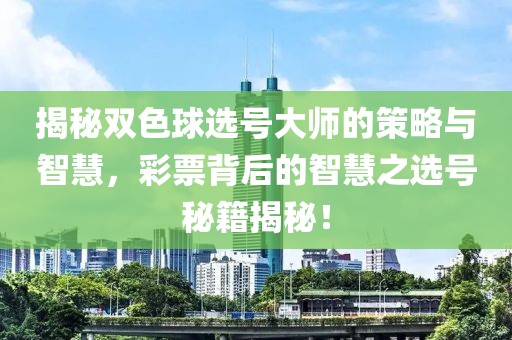 揭秘双色球选号大师的策略与智慧，彩票背后的智慧之选号秘籍揭秘！